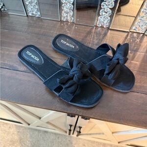 TOP Moda Women's Elegant Black Bow Sandals